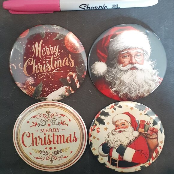 Last Date to Order 11/30/25 —4pc— 2025 Christmas Button Fridge Magnets - Picture 1 of 5